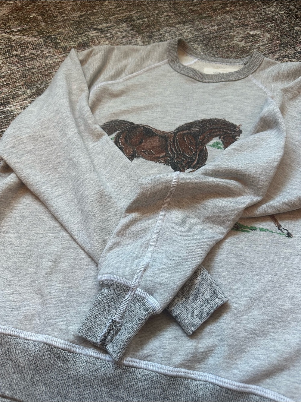 THE GREAT. The College Graphic Sweatshirt in Running Horses - Picture 7 of 9